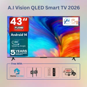 A.I Vision 43 Inch QLED Smart TV 2026 | Ai43F | Android 14 | Original Netflix | 5-Year Warranty