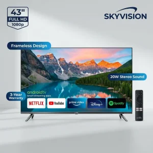 Skyvision 43 Inch Full HD Smart LED TV 2026 | Android OS | Frameless Design | 3-Year Warranty
